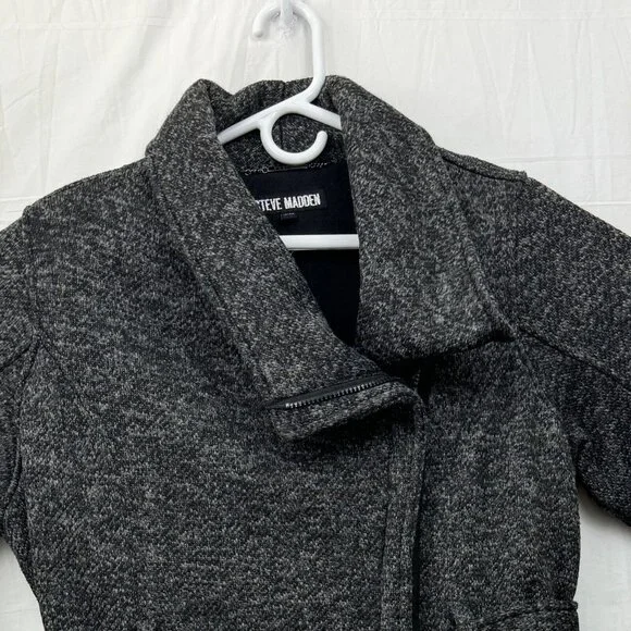 Steve Madden Zip Up Tie Front Trench Coat Women XL Charcoal Gray - Picture 3 of 11